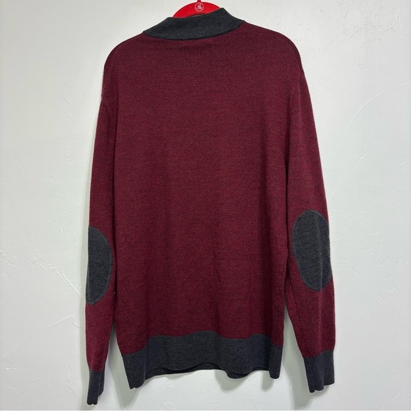 Cremieux Men's Red Gray Chevron 100% Extra Fine Merino Wool Zip Sweater Large - Picture 3 of 10